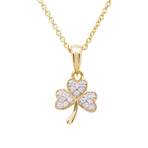 Shanore : 14KT Gold Vermeil Shamrock Necklace Studded with White Cubic Zirconias - Shanore : 14KT Gold Vermeil Shamrock Necklace Studded with White Cubic Zirconias