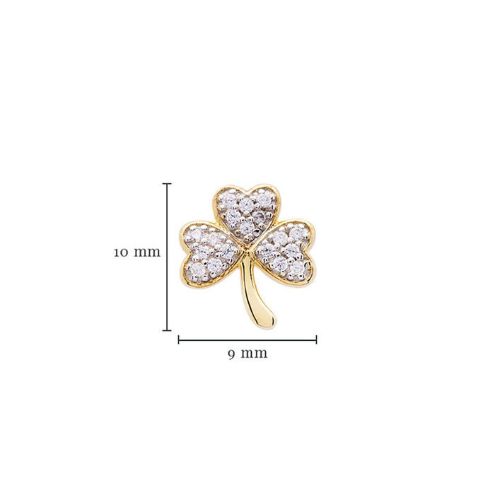 Shanore : 14KT Gold Vermeil Stud Shamrock Earrings with White Cubic Zirconias - Shanore : 14KT Gold Vermeil Stud Shamrock Earrings with White Cubic Zirconias