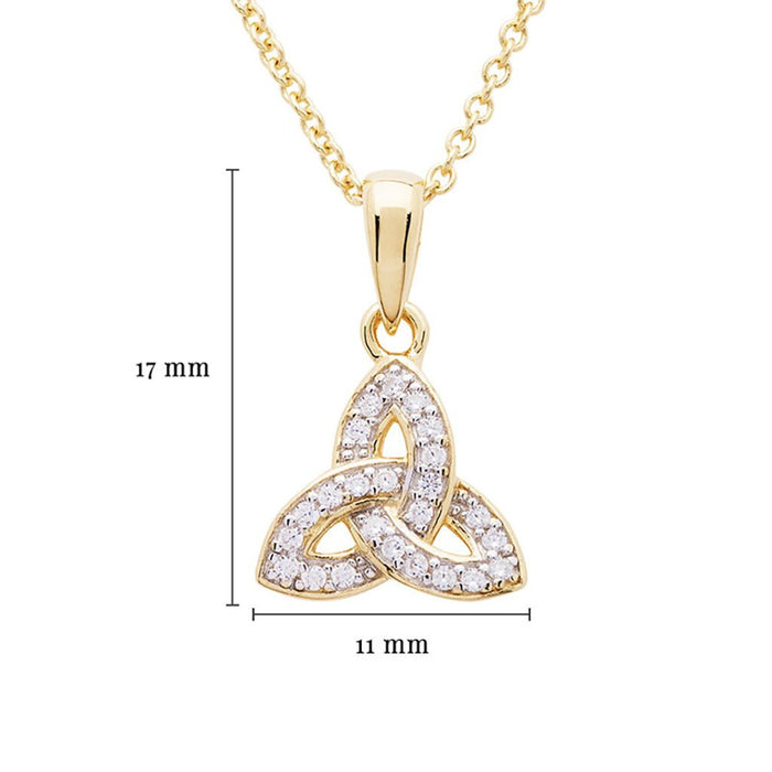 Shanore : 14KT Gold Vermeil Trinity Knot Necklace Studded with White Cubic Zirconias - Shanore : 14KT Gold Vermeil Trinity Knot Necklace Studded with White Cubic Zirconias