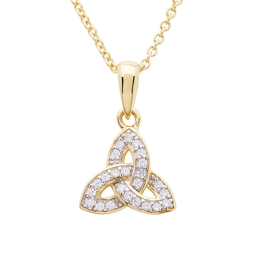 Shanore : 14KT Gold Vermeil Trinity Knot Necklace Studded with White Cubic Zirconias - Shanore : 14KT Gold Vermeil Trinity Knot Necklace Studded with White Cubic Zirconias