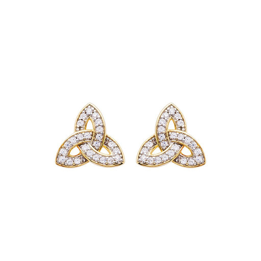 Shanore : 14KT Gold Vermeil Trinity Knot with White Cubic Zirconias Earrings - Shanore : 14KT Gold Vermeil Trinity Knot with White Cubic Zirconias Earrings