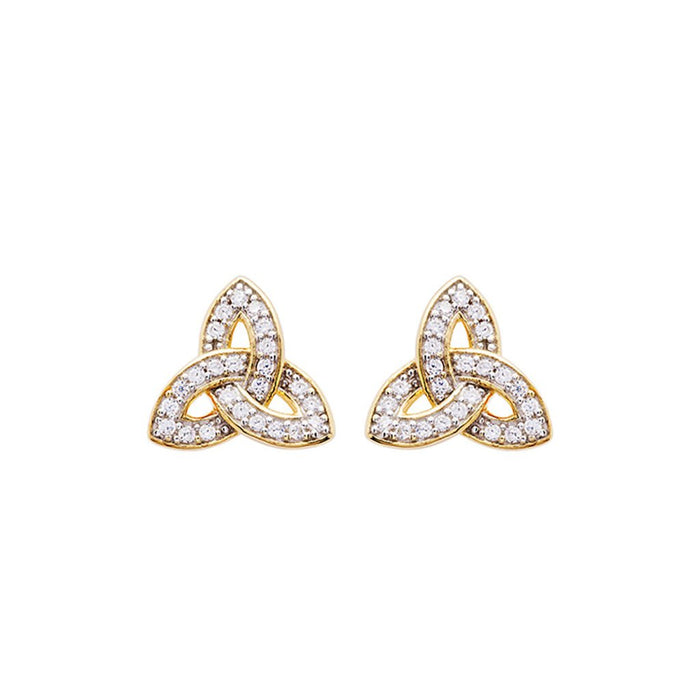 Shanore : 14KT Gold Vermeil Trinity Knot with White Cubic Zirconias Earrings - Shanore : 14KT Gold Vermeil Trinity Knot with White Cubic Zirconias Earrings