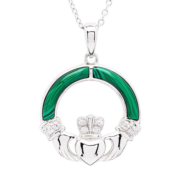 Shanore : Green Malachite Sterling Silver Claddagh Pendant - Shanore : Green Malachite Sterling Silver Claddagh Pendant