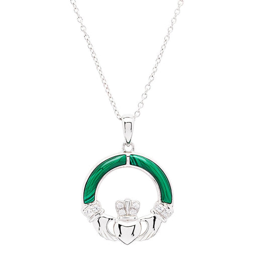 Shanore : Green Malachite Sterling Silver Claddagh Pendant - Shanore : Green Malachite Sterling Silver Claddagh Pendant