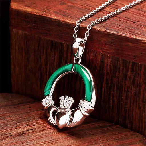 Shanore : Green Malachite Sterling Silver Claddagh Pendant - Shanore : Green Malachite Sterling Silver Claddagh Pendant