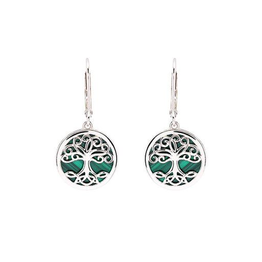 Shanore : Green Malachite Sterling Silver Tree of Life Drop Earrings - Shanore : Green Malachite Sterling Silver Tree of Life Drop Earrings