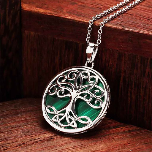 Shanore : Green Malachite Sterling Silver Tree of Life Pendant - Shanore : Green Malachite Sterling Silver Tree of Life Pendant