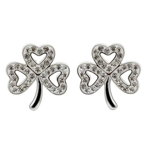 Shanore : Shamrock Stud Earrings Adorned With Crystals - Shanore : Shamrock Stud Earrings Adorned With Crystals