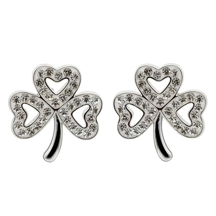 Shanore : Shamrock Stud Earrings Adorned With Crystals - Shanore : Shamrock Stud Earrings Adorned With Crystals