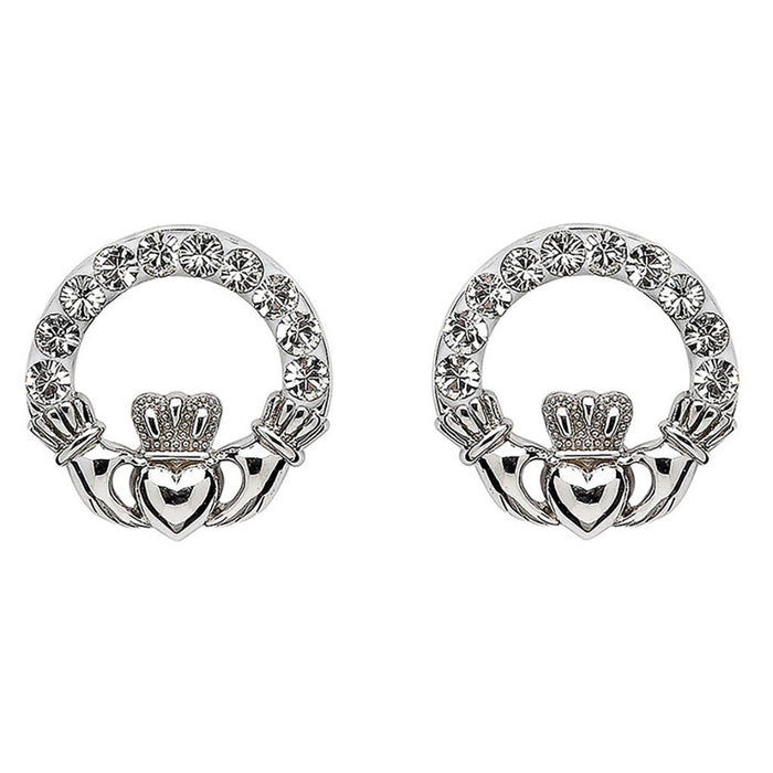 Shanore : Silver Claddagh Earrings With Crystals - Shanore : Silver Claddagh Earrings With Crystals