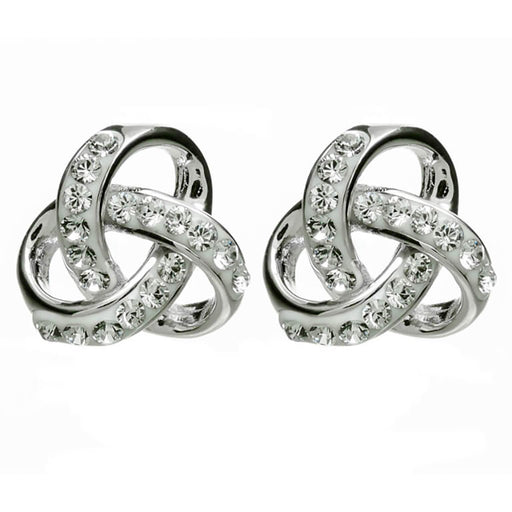 Shanore : Silver Trinity Knot Earrings Encrusted With White Crystal - Shanore : Silver Trinity Knot Earrings Encrusted With White Crystal