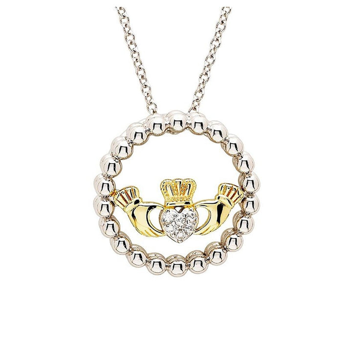 Shanore : Sterlin Silver CZ Claddagh Necklace with Gold Plate - Shanore : Sterlin Silver CZ Claddagh Necklace with Gold Plate