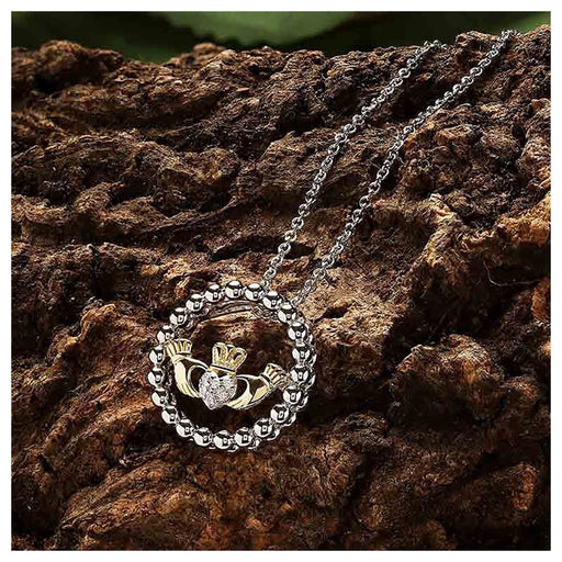 Shanore : Sterlin Silver CZ Claddagh Necklace with Gold Plate - Shanore : Sterlin Silver CZ Claddagh Necklace with Gold Plate