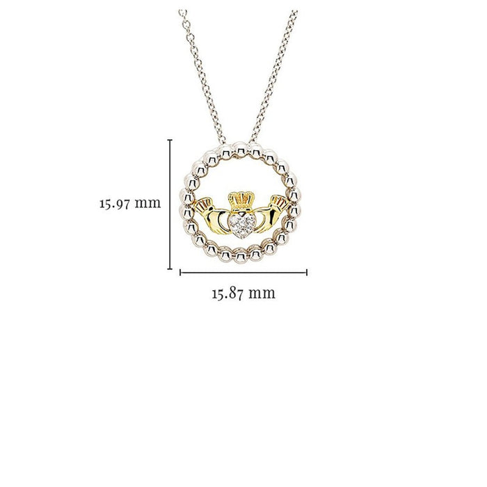 Shanore : Sterlin Silver CZ Claddagh Necklace with Gold Plate - Shanore : Sterlin Silver CZ Claddagh Necklace with Gold Plate