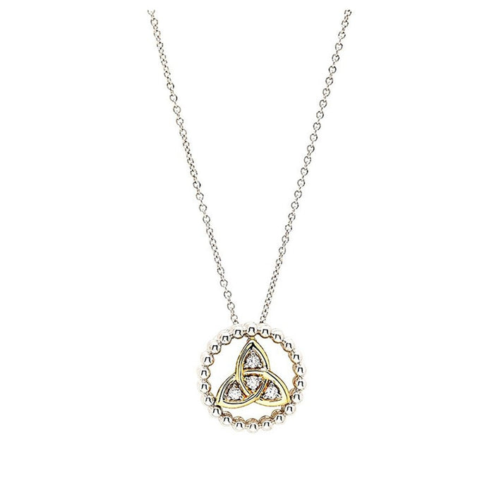 Shanore Sterlin Silver CZ Trinity Knot Necklace with Gold Plate