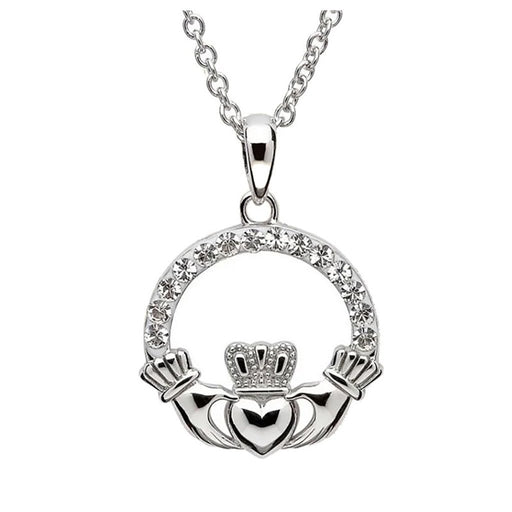 Shanore : Sterling Silver Claddagh White Crystal Pendant Swarovski - Shanore : Sterling Silver Claddagh White Crystal Pendant Swarovski