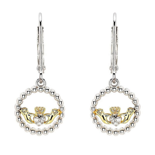 Shanore : Sterling Silver CZ Claddagh Drop Earrings - Shanore : Sterling Silver CZ Claddagh Drop Earrings