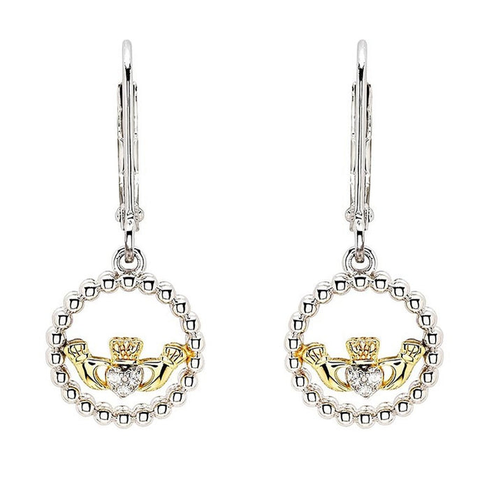 Shanore : Sterling Silver CZ Claddagh Drop Earrings - Shanore : Sterling Silver CZ Claddagh Drop Earrings