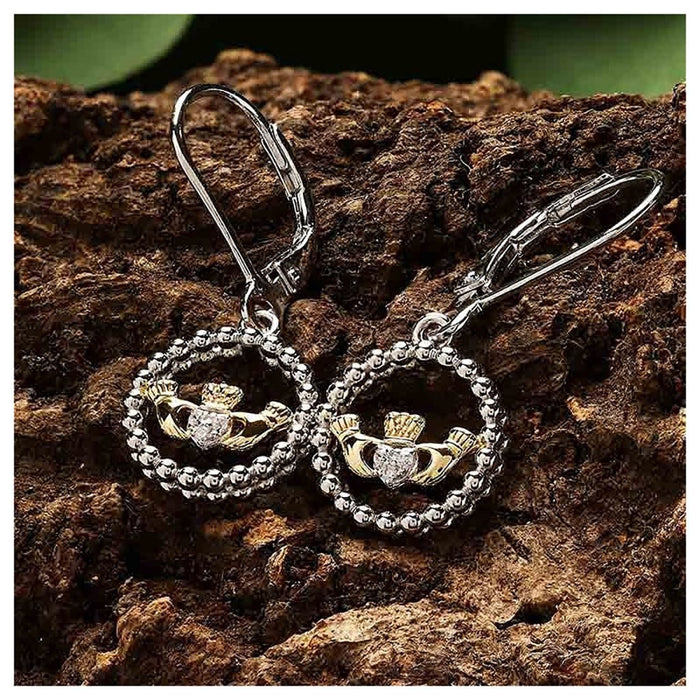 Shanore : Sterling Silver CZ Claddagh Drop Earrings - Shanore : Sterling Silver CZ Claddagh Drop Earrings