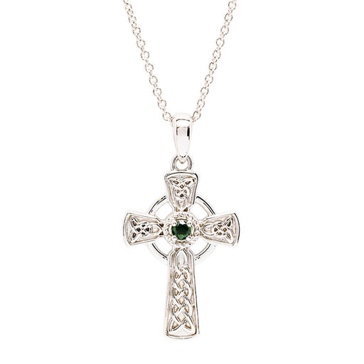 Shanore : Sterling Silver Green CZ Celtic Cross Pendant - Shanore : Sterling Silver Green CZ Celtic Cross Pendant