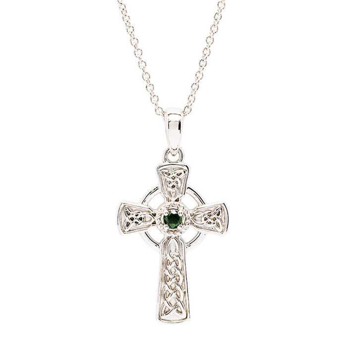 Shanore : Sterling Silver Green CZ Celtic Cross Pendant - Shanore : Sterling Silver Green CZ Celtic Cross Pendant