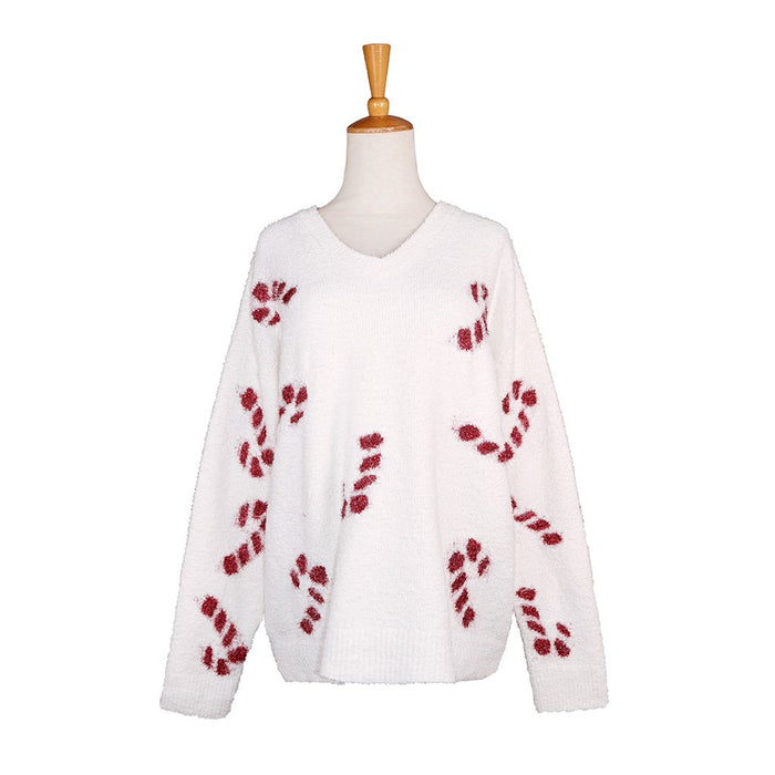 Sophie Sparkling Candy Cane Sweater - White - Sophie Sparkling Candy Cane Sweater - White