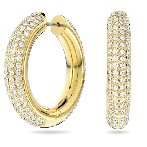 Swarovski : Dextera Hoop Earrings Medium in White - Gold - Swarovski : Dextera Hoop Earrings Medium in White - Gold