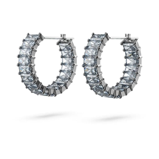 Swarovski : Matrix Hoop Earrings in Gray - Baguette Cut, Rhodium - Swarovski : Matrix Hoop Earrings in Gray - Baguette Cut, Rhodium