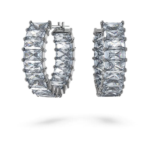 Swarovski : Matrix Hoop Earrings in Gray - Baguette Cut, Rhodium - Swarovski : Matrix Hoop Earrings in Gray - Baguette Cut, Rhodium