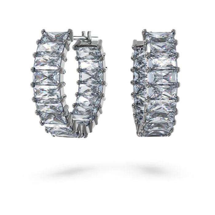 Swarovski : Matrix Hoop Earrings in Gray - Baguette Cut, Rhodium - Swarovski : Matrix Hoop Earrings in Gray - Baguette Cut, Rhodium