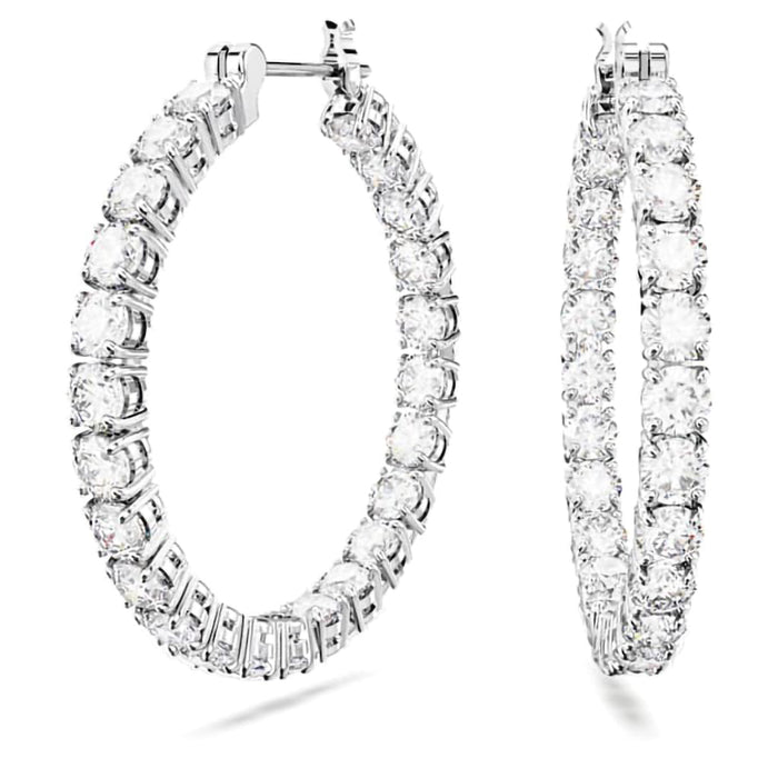 Swarovski : Matrix Hoop Earrings in White - Round Cut, Rhodium - Swarovski : Matrix Hoop Earrings in White - Round Cut, Rhodium