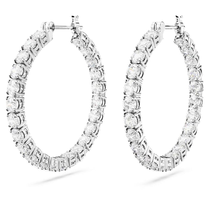 Swarovski : Matrix Hoop Earrings in White - Round Cut, Rhodium - Swarovski : Matrix Hoop Earrings in White - Round Cut, Rhodium