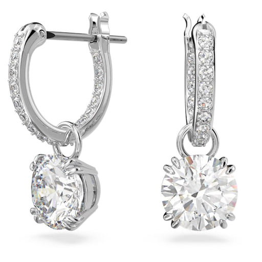 Swarovski : Stella Drop Earrings in White - Round Cut, Rhodium - Swarovski : Stella Drop Earrings in White - Round Cut, Rhodium