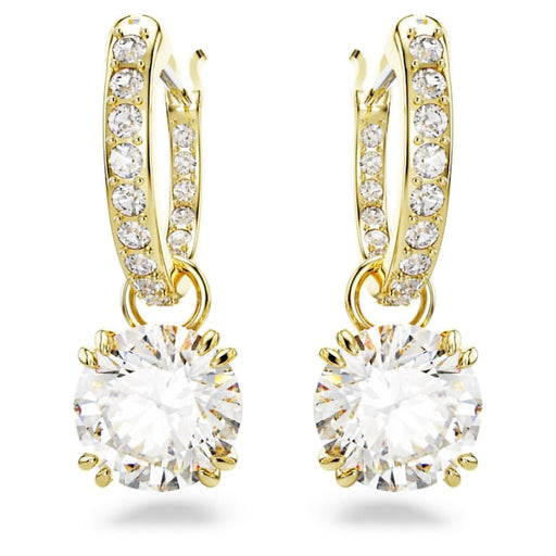 Swarovski : Stilla Drop Earrings in White - Round cut, Gold - Swarovski : Stilla Drop Earrings in White - Round cut, Gold