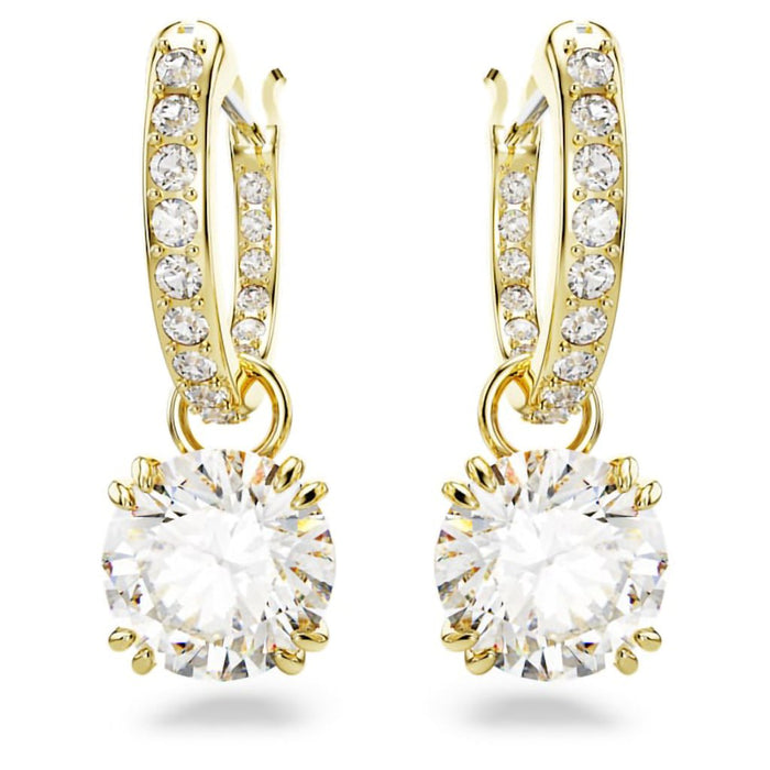 Swarovski : Stilla Drop Earrings in White - Round cut, Gold - Swarovski : Stilla Drop Earrings in White - Round cut, Gold