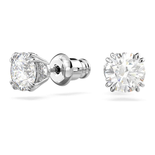 Swarovski : Stilla Stud Earrings In White - Round cut, Rhodium - Swarovski : Stilla Stud Earrings In White - Round cut, Rhodium