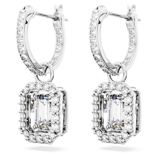 Swarovski : Una Drop Earrings in White - Octagon Cut, Rhodium - Swarovski : Una Drop Earrings in White - Octagon Cut, Rhodium