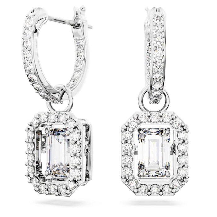 Swarovski : Una Drop Earrings in White - Octagon Cut, Rhodium - Swarovski : Una Drop Earrings in White - Octagon Cut, Rhodium