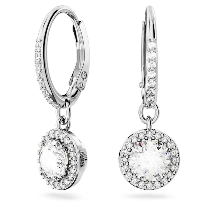 Swarovski : Una Drop Earrings in White - Round Cut, Rhodium - Swarovski : Una Drop Earrings in White - Round Cut, Rhodium