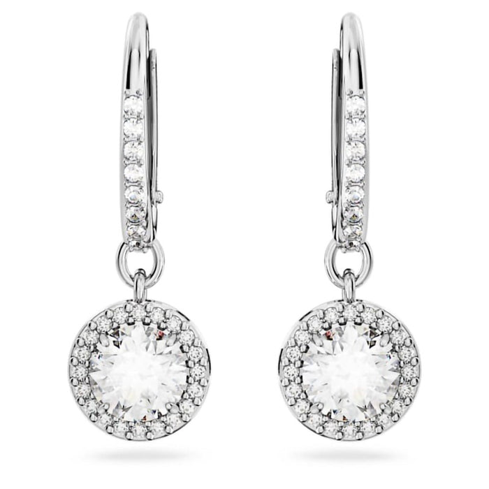 Swarovski : Una Drop Earrings in White - Round Cut, Rhodium - Swarovski : Una Drop Earrings in White - Round Cut, Rhodium