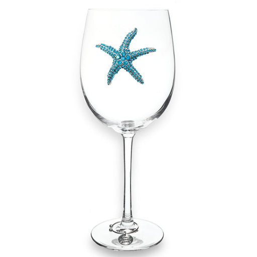 The Queens' Jewels : Blue Starfish Jeweled Stemmed Wine Glass - The Queens' Jewels : Blue Starfish Jeweled Stemmed Wine Glass