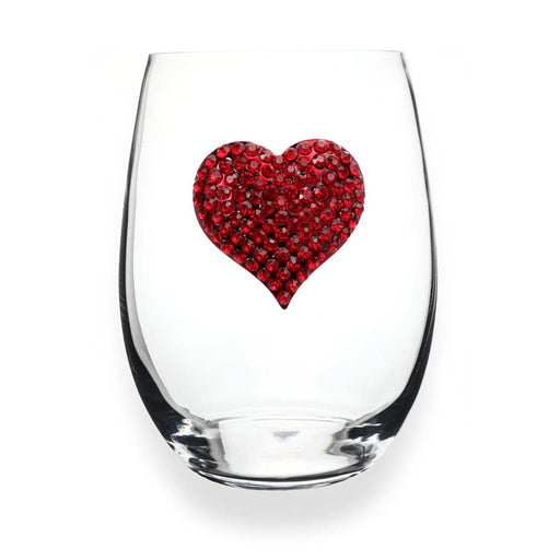 The Queens' Jewels : Red Heart Jeweled Stemless Wine Glass - The Queens' Jewels : Red Heart Jeweled Stemless Wine Glass