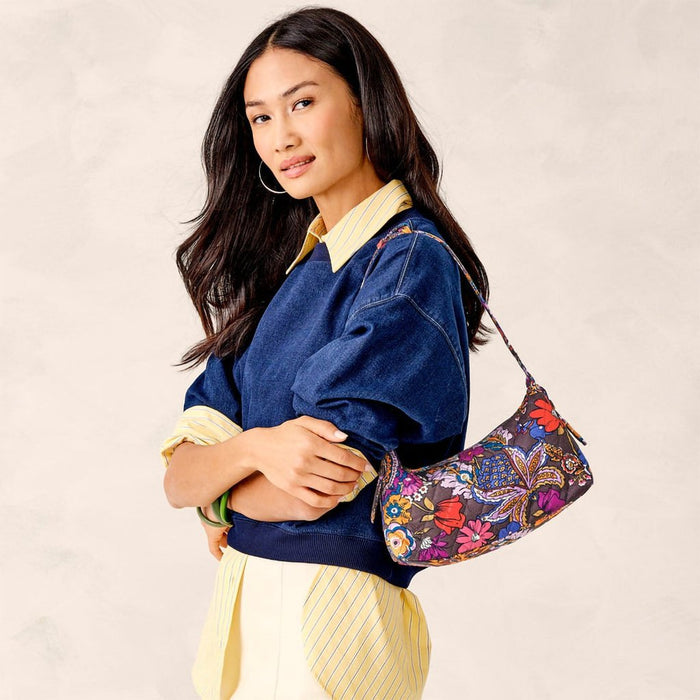 Vera Bradley : Roxbury Crescent Shoulder Bag - Colorful Bouquet in Cotton Gabardine - Vera Bradley : Roxbury Crescent Shoulder Bag - Colorful Bouquet in Cotton Gabardine