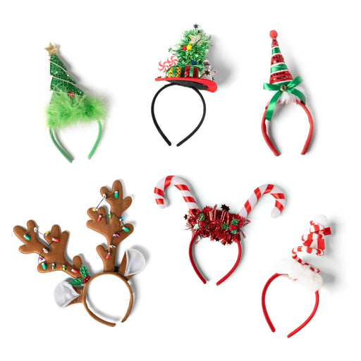 Set of festive Christmas headbands on a white background
