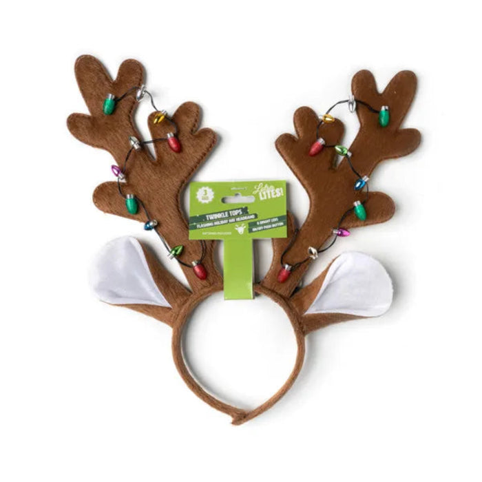 Reindeer antler headband with lights on a white background