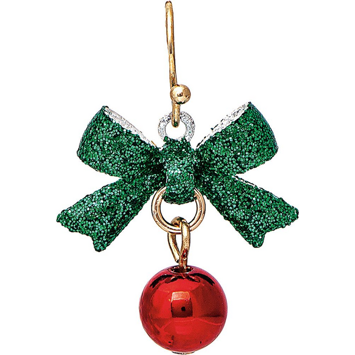 Rain : Gold Green Bow Red Bell Xmas Earrings