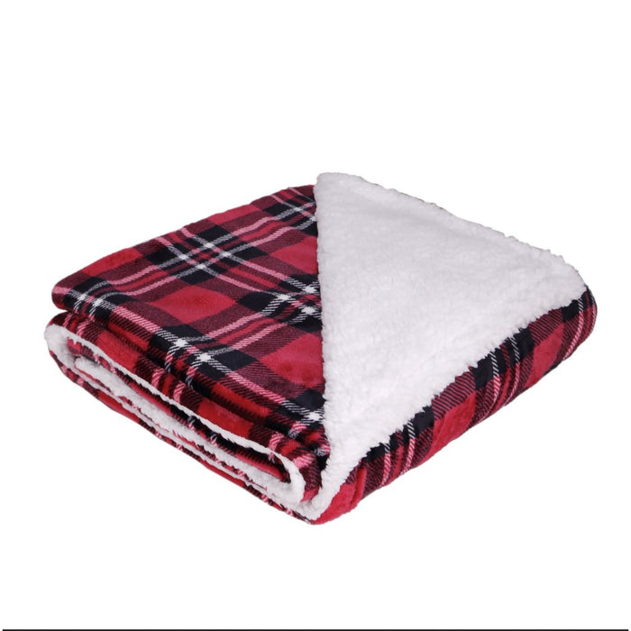 50" x 60" Red/Black Plaid Velvety Fleece Sherpa Blanket - At Home by Mirabeau - 50" x 60" Red/Black Plaid Velvety Fleece Sherpa Blanket - At Home by Mirabeau