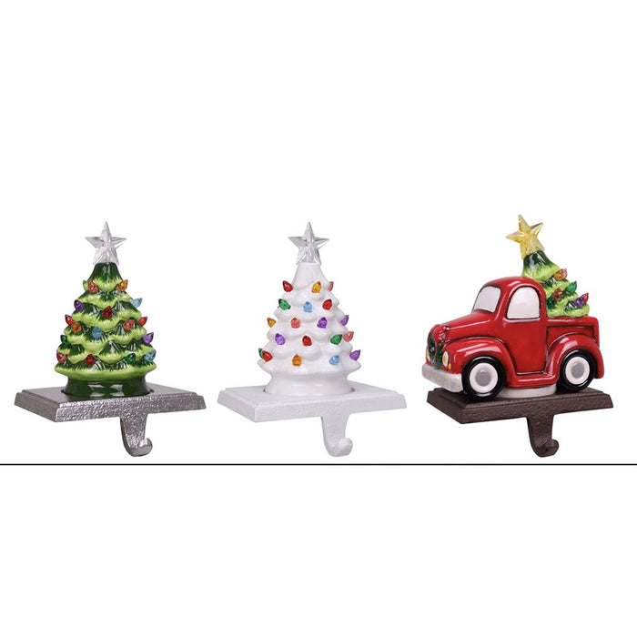 7" LED Retro Tree & Red Truck Stocking Hanger - Christmas is Forever - 7" LED Retro Tree & Red Truck Stocking Hanger - Christmas is Forever