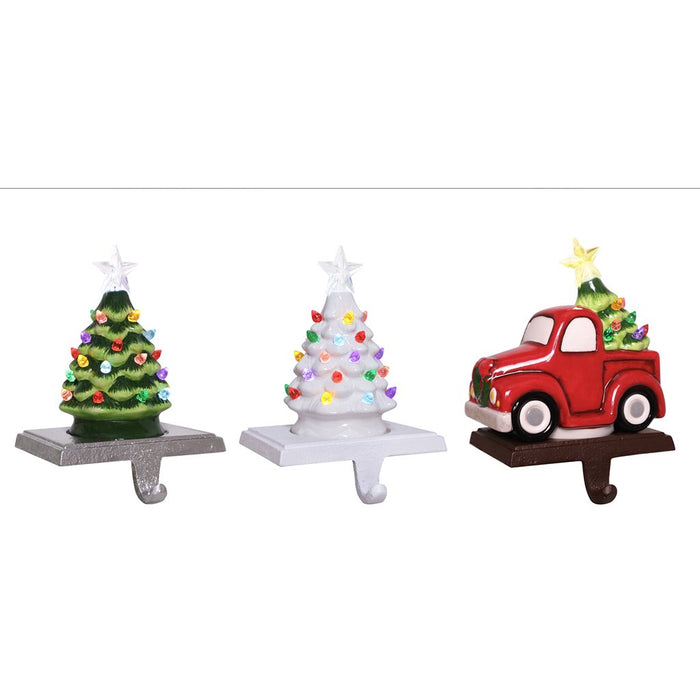 7" LED Retro Tree & Red Truck Stocking Hanger - Christmas is Forever - 7" LED Retro Tree & Red Truck Stocking Hanger - Christmas is Forever