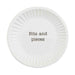 Mud Pie Bits and Pieces Plate featuring white ceramic with fluted edges and “Bits and pieces” text in black font.